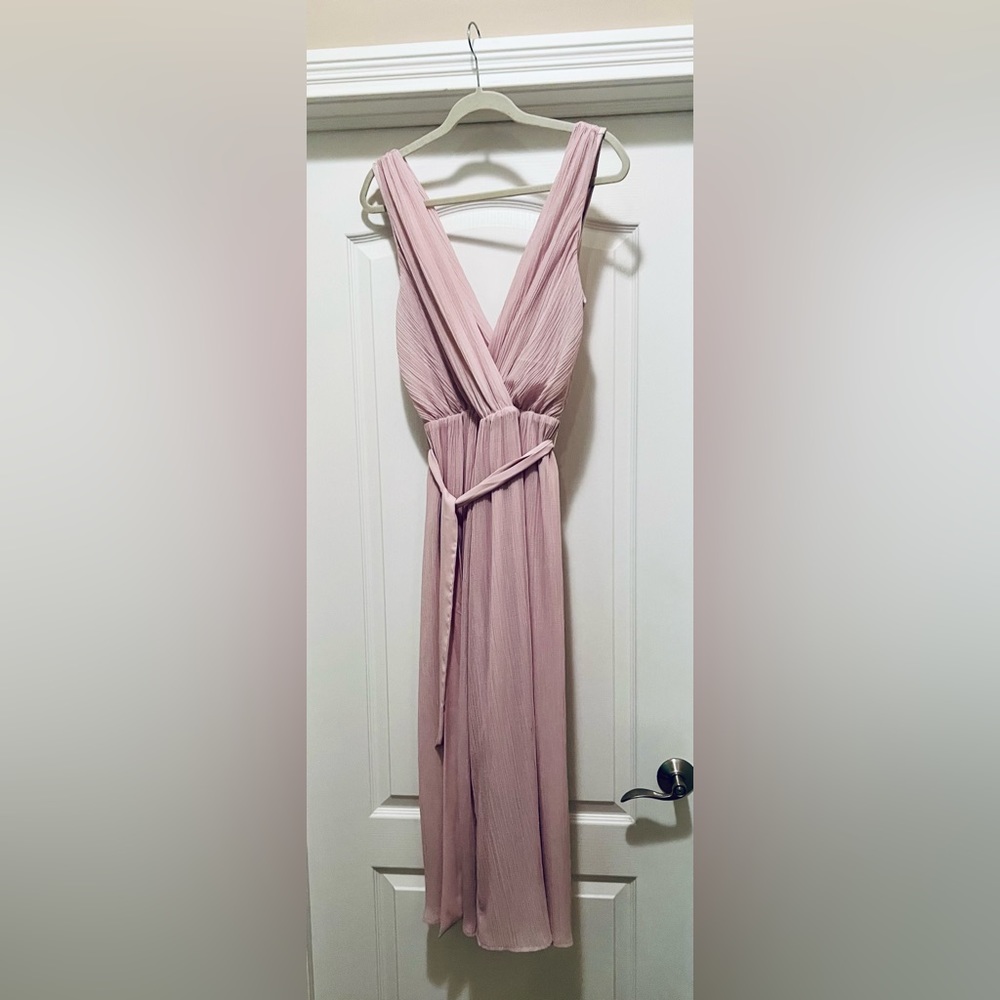 Pale pink sleeveless calf length jumper